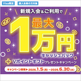新規入会&ご利用で最大1万円キャッシュバック+Vポイントギフトプレゼントキャンペーン